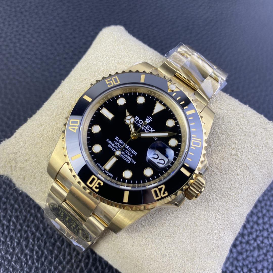 Clean Factory Submariner 116618LN 40mm Black Dial Ceramic Bezel Full Yellow Gold Plated Case Oyster Bracelet SH3135 Movement 03
