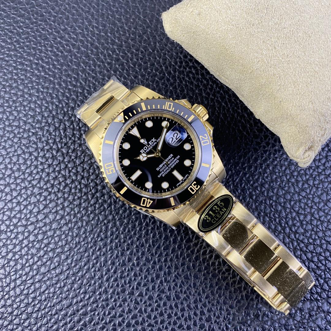 Clean Factory Submariner 116618LN 40mm Black Dial Ceramic Bezel Full Yellow Gold Plated Case Oyster Bracelet SH3135 Movement 09