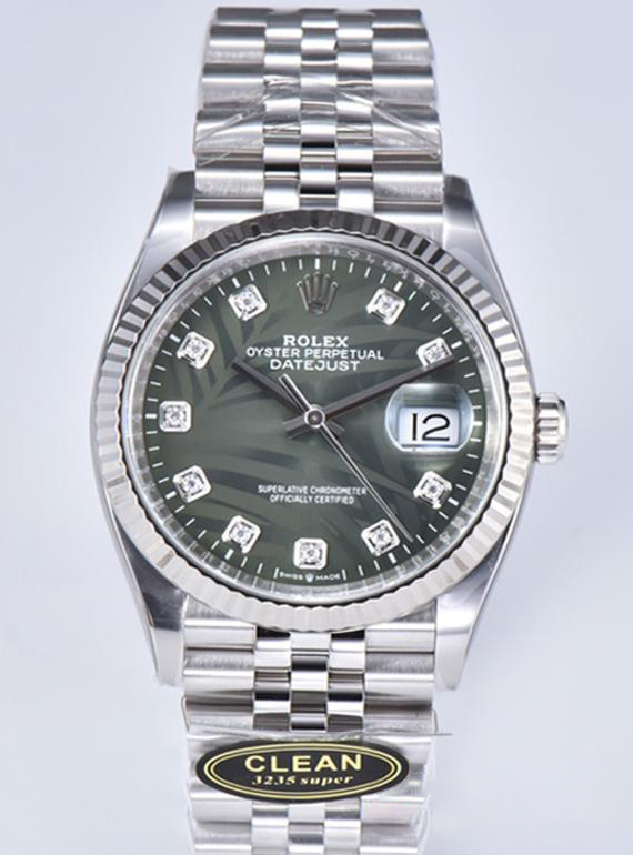 Clean Factory DateJust 36mm 126234 Green Palm motif Dial Diamond Hour Markers 904L Steel Material Jubilee Bracelet SH3235 Caliber 000 Clean Factory DateJust 36mm 126234 Green Palm motif Dial Diamond Hour Markers 904L Steel Material Jubilee Bracelet SH3235 Caliber 000