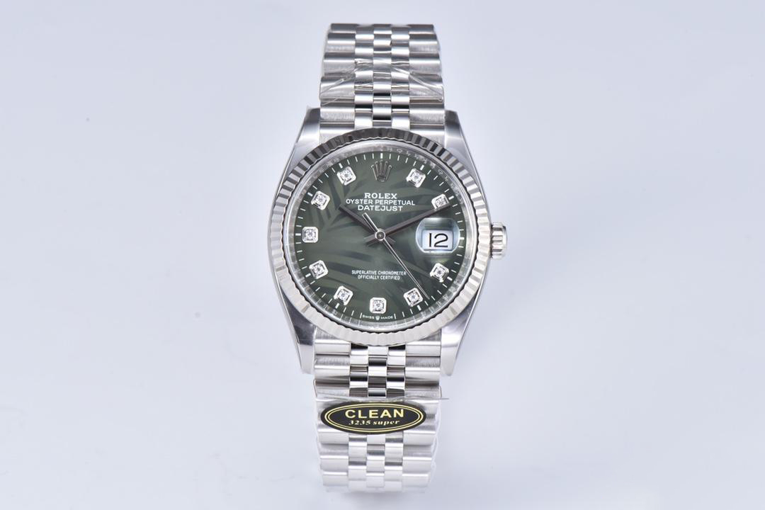 Clean Factory DateJust 36mm 126234 Green Palm motif Dial Diamond Hour Markers 904L Steel Material Jubilee Bracelet SH3235 Caliber 01 Clean Factory DateJust 36mm 126234 Green Palm motif Dial Diamond Hour Markers 904L Steel Material Jubilee Bracelet SH3235 Caliber 01