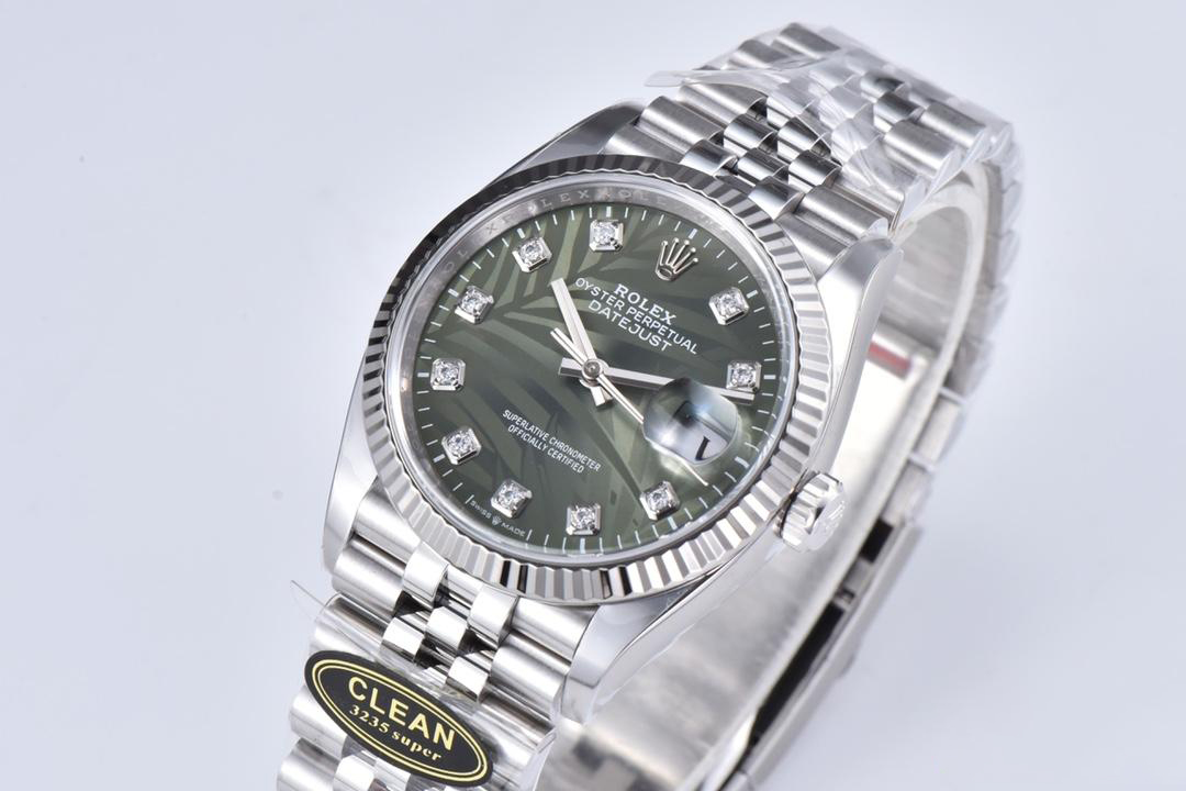 Clean Factory DateJust 36mm 126234 Green Palm motif Dial Diamond Hour Markers 904L Steel Material Jubilee Bracelet SH3235 Caliber 02 Clean Factory DateJust 36mm 126234 Green Palm motif Dial Diamond Hour Markers 904L Steel Material Jubilee Bracelet SH3235 Caliber 02
