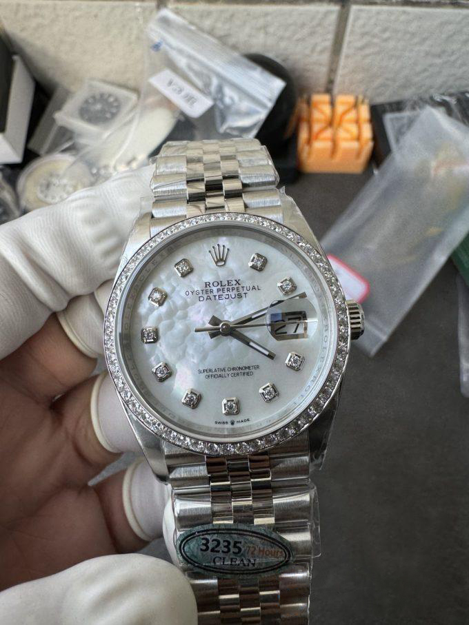 Clean Factory Datejust 36mm M126284RBR 0011 MOP Dial with Diamond Hour Markers Diamonds set Bezel 3235 Movement Jubilee Bracelet 04 Clean Factory Datejust 36mm M126284RBR 0011 MOP Dial with Diamond Hour Markers Diamonds set Bezel 3235 Movement Jubilee Bracelet 04