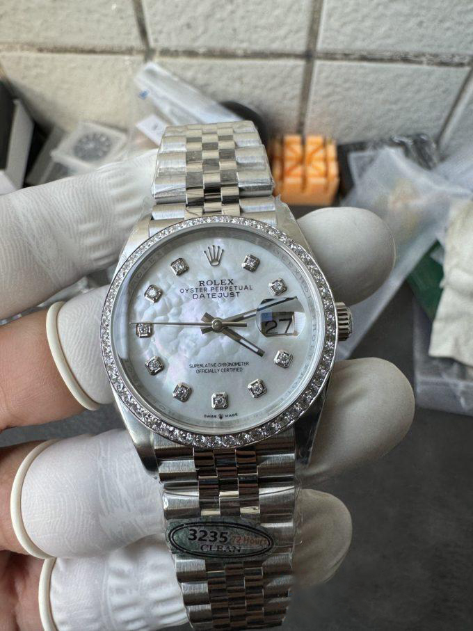 Clean Factory Datejust 36mm M126284RBR 0011 MOP Dial with Diamond Hour Markers Diamonds set Bezel 3235 Movement Jubilee Bracelet 08 Clean Factory Datejust 36mm M126284RBR 0011 MOP Dial with Diamond Hour Markers Diamonds set Bezel 3235 Movement Jubilee Bracelet 08