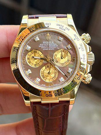 Clean Factory Daytona 116503 Black Mother of Pearl Dial Diamond Hour Markers Yellow Gold Bezel Alligator Strap DD4130 Caliber 00