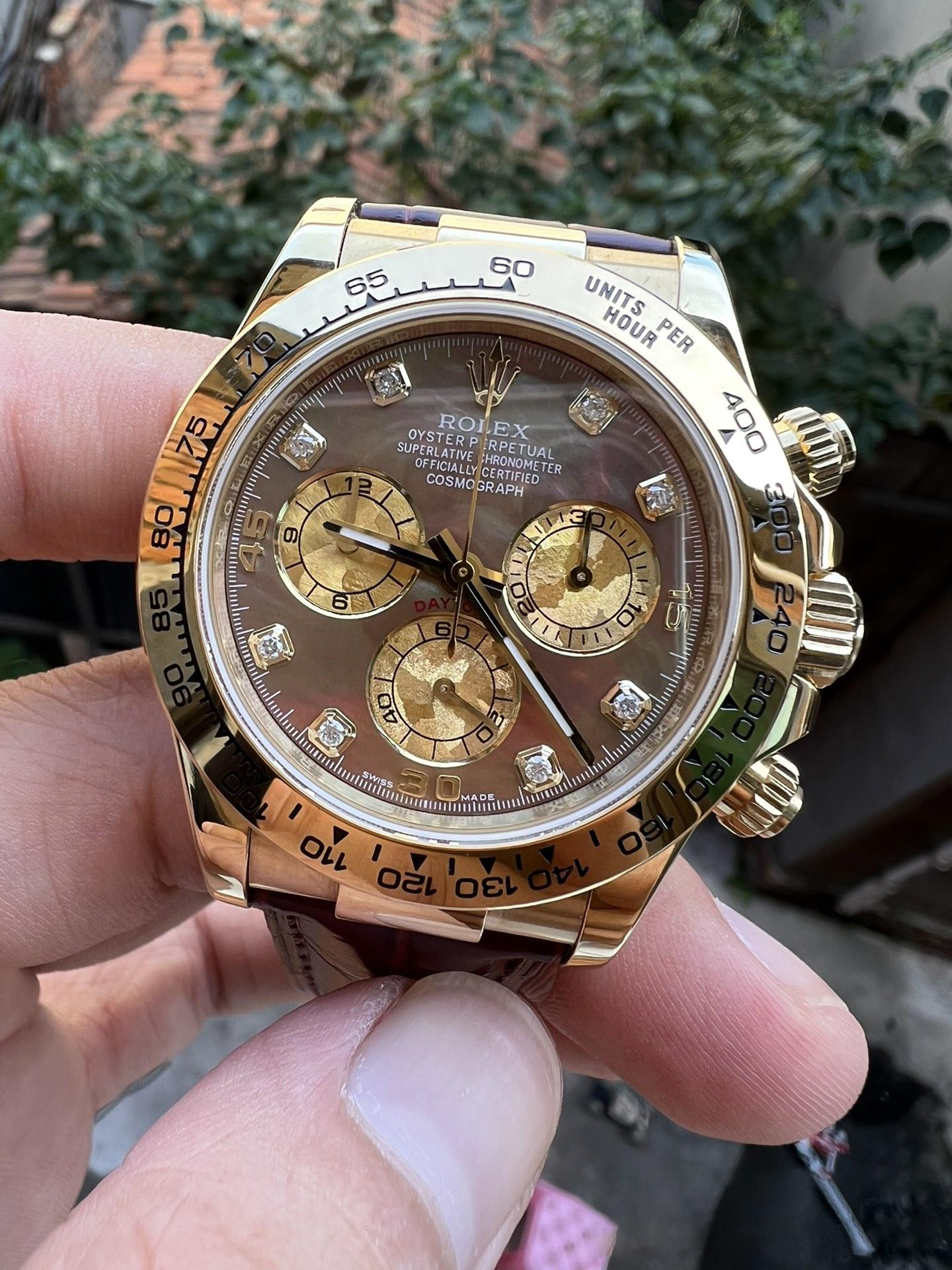 Clean Factory Daytona 116503 Black Mother of Pearl Dial Diamond Hour Markers Yellow Gold Bezel Alligator Strap DD4130 Caliber 01 Clean Factory Daytona 116503 Black Mother of Pearl Dial Diamond Hour Markers Yellow Gold Bezel Alligator Strap DD4130 Caliber 01