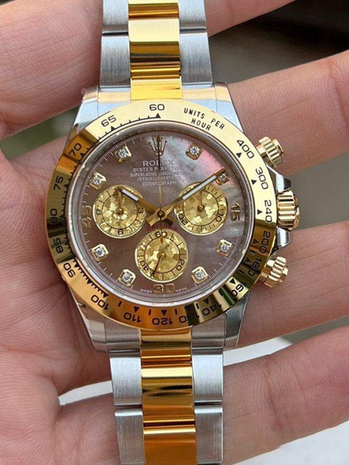 Clean Factory Daytona 116503 Black Mother of Pearl Dial Diamond Hour Markers Yellow Gold Bezel Two Tone Bracelet DD4130 Movement 00 Clean Factory Daytona 116503 Black Mother of Pearl Dial Diamond Hour Markers Yellow Gold Bezel Two Tone Bracelet DD4130 Movement 00