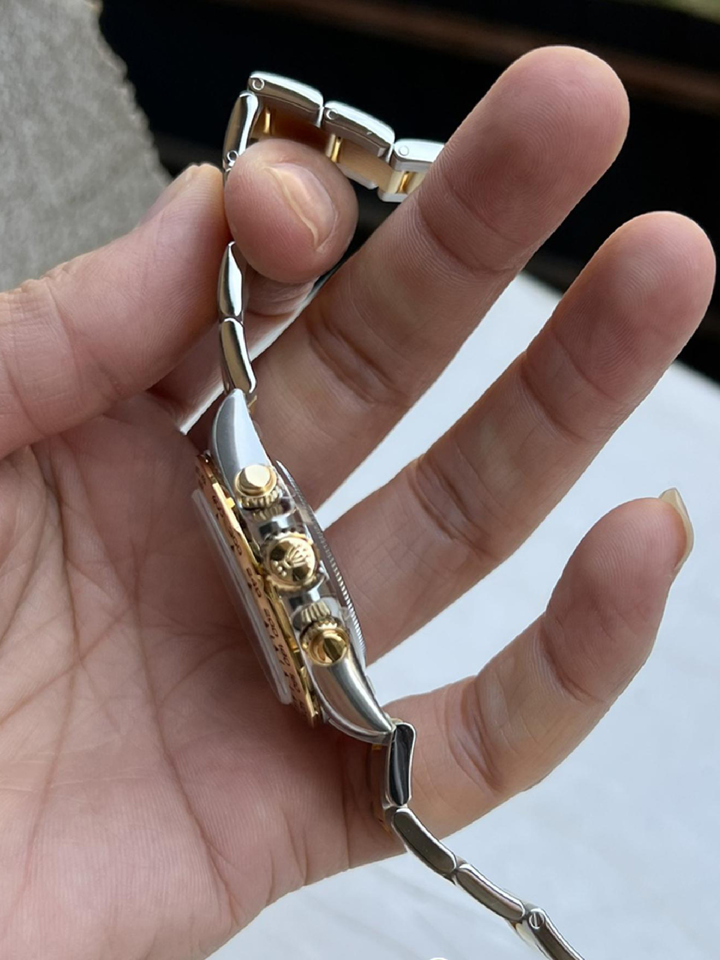 Clean Factory Daytona 116503 Black Mother of Pearl Dial Diamond Hour Markers Yellow Gold Bezel Two Tone Bracelet DD4130 Movement 07 Clean Factory Daytona 116503 Black Mother of Pearl Dial Diamond Hour Markers Yellow Gold Bezel Two Tone Bracelet DD4130 Movement 07