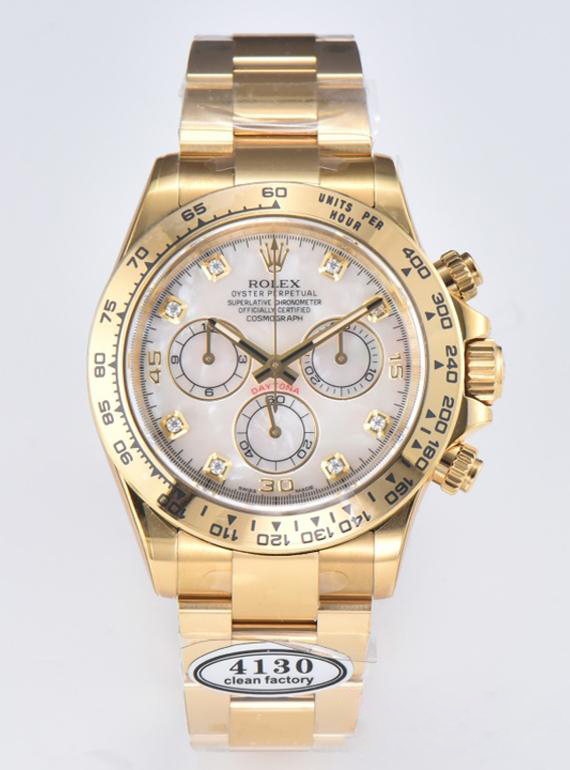 Clean Factory Daytona 116508 White Mother of Pearl Dial Yellow Gold Bezel Yellow Gold Bracelet DD4130 Movement 00 Clean Factory Daytona 116508 White Mother of Pearl Dial Yellow Gold Bezel Yellow Gold Bracelet DD4130 Movement 00