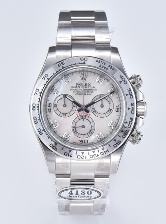 Clean Factory Daytona 116509 White Mother of Pearl Dial Diamond Hour Markers Oystersteel Case Bracelet DD4130 Movement 00 Clean Factory Daytona 116509 White Mother of Pearl Dial Diamond Hour Markers Oystersteel Case Bracelet DD4130 Movement 00