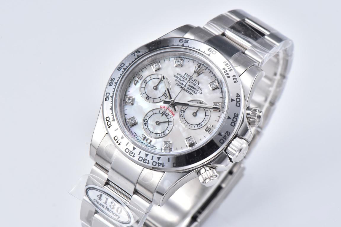 Clean Factory Daytona 116509 White Mother of Pearl Dial Diamond Hour Markers Oystersteel Case Bracelet DD4130 Movement 02 Clean Factory Daytona 116509 White Mother of Pearl Dial Diamond Hour Markers Oystersteel Case Bracelet DD4130 Movement 02