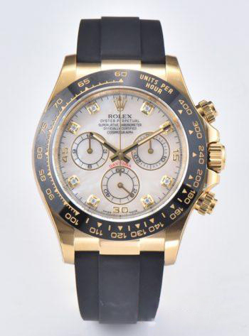 Clean Factory Daytona 116518LN Mother of Pearl Dial with Diamond Hour Markers Yellow Gold Case Oysterflex DD4130 Caliber 00