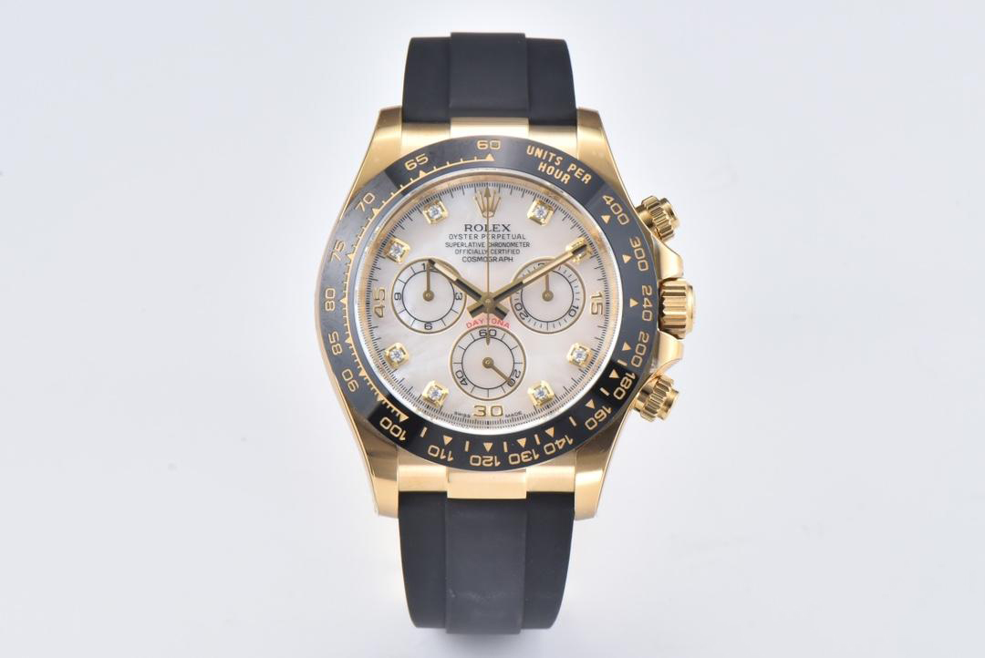 Clean Factory Daytona 116518LN Mother of Pearl Dial with Diamond Hour Markers Yellow Gold Case Oysterflex DD4130 Caliber 01 Clean Factory Daytona 116518LN Mother of Pearl Dial with Diamond Hour Markers Yellow Gold Case Oysterflex DD4130 Caliber 01
