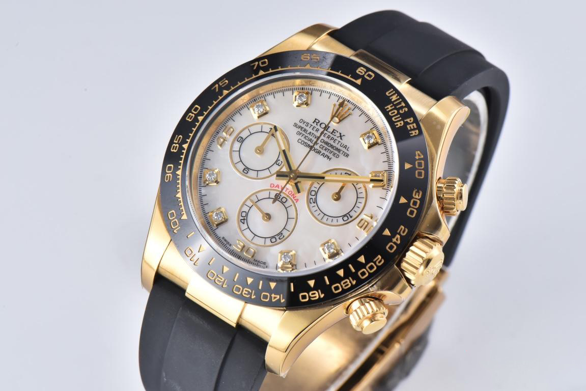 Clean Factory Daytona 116518LN Mother of Pearl Dial with Diamond Hour Markers Yellow Gold Case Oysterflex DD4130 Caliber 02 Clean Factory Daytona 116518LN Mother of Pearl Dial with Diamond Hour Markers Yellow Gold Case Oysterflex DD4130 Caliber 02
