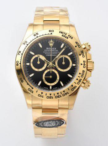Clean Factory Daytona 126508 Black Dial with Gold Counter Ring Luminous Hour Markers 18K Yellow Gold Plated Band 4131 Movement 00