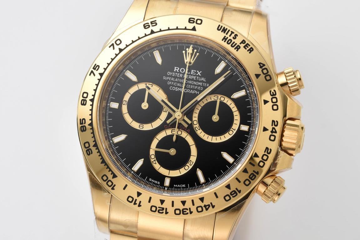 Clean Factory Daytona 126508 Black Dial with Gold Counter Ring Luminous Hour Markers 18K Yellow Gold Plated Band 4131 Movement 02 Clean Factory Daytona 126508 Black Dial with Gold Counter Ring Luminous Hour Markers 18K Yellow Gold Plated Band 4131 Movement 02