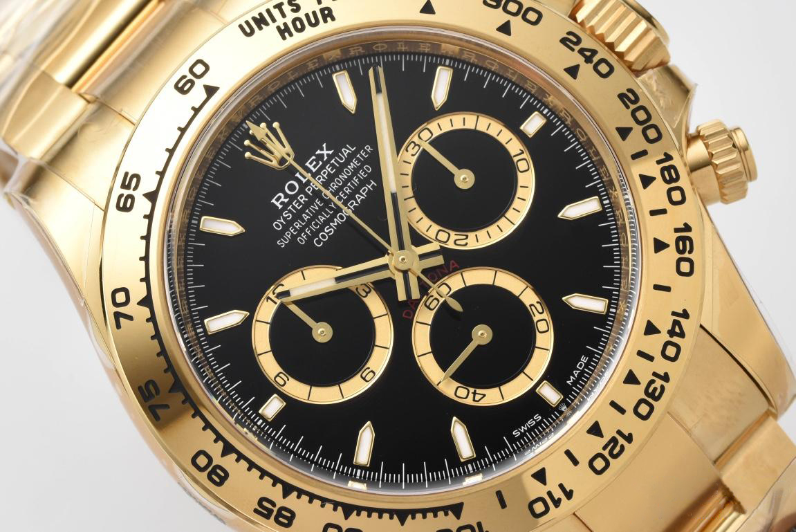 Clean Factory Daytona 126508 Black Dial with Gold Counter Ring Luminous Hour Markers 18K Yellow Gold Plated Band 4131 Movement 03 Clean Factory Daytona 126508 Black Dial with Gold Counter Ring Luminous Hour Markers 18K Yellow Gold Plated Band 4131 Movement 03