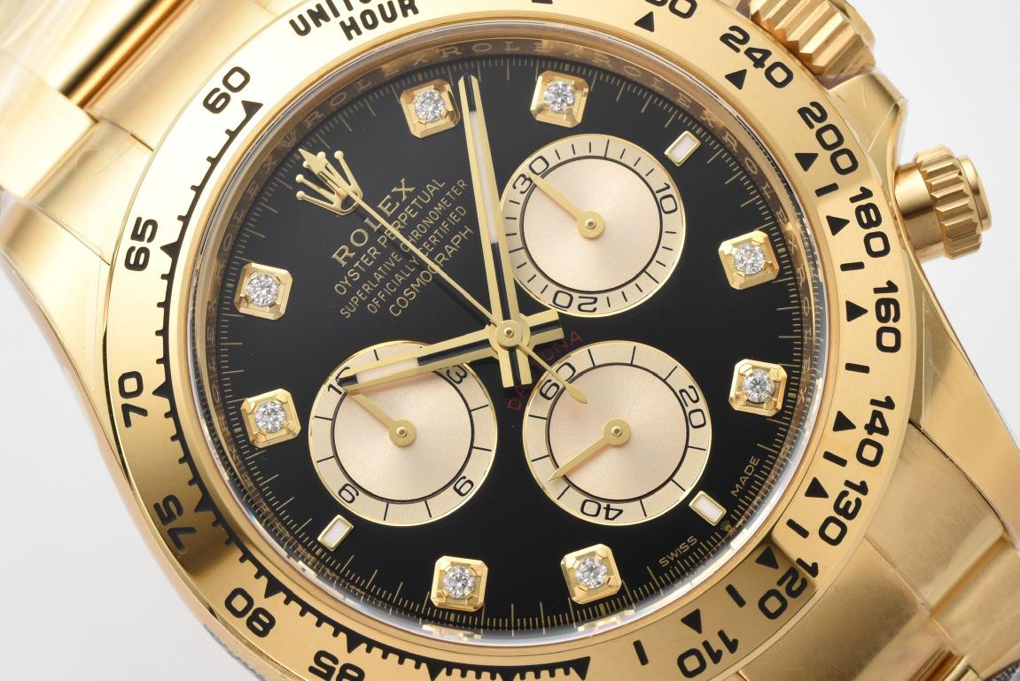 Clean Factory Daytona 126508 Black Dial with Yellow Gold Counter Dial Diamonds Hour Markers 18K Yellow Gold Plated Band 4131 Movement 02 Clean Factory Daytona 126508 Black Dial with Yellow Gold Counter Dial Diamonds Hour Markers 18K Yellow Gold Plated Band 4131 Movement 02