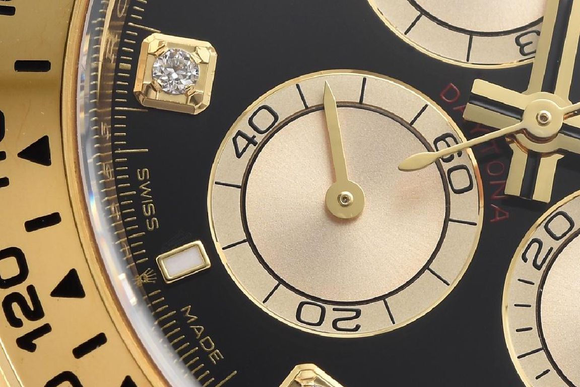 Clean Factory Daytona M126518LN 0006 Yellow Gold Case Black Dial Diamond Hour Markers Gold Counter Rings Oysterflex Strap 4131 Movement 05 Clean Factory Daytona M126518LN 0006 Yellow Gold Case Black Dial Diamond Hour Markers Gold Counter Rings Oysterflex Strap 4131 Movement 05