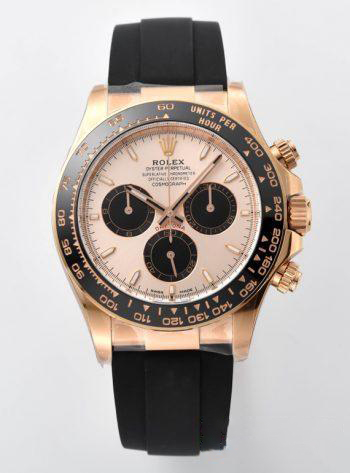 Clean Factory Rolex Daytona M26515LN 0006 Rose Gold Case Sundust and Black Dial Black Ceramic Scale Bezel Oysterflex Strap 4131 Movement 00