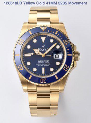 Clean Factory Rolex Submariner 126618LB 41mm Blue Dial Ceramic Bezel Full Yellow Gold Plated Case Oyster Bracelet SH3235 Movement 000