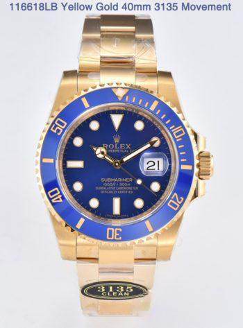 Clean Factory Submariner 116618LB 40mm Blue Dial Ceramic Bezel Full Yellow Gold Case 01