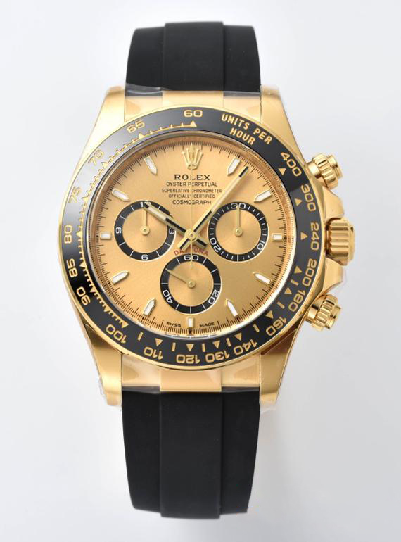 Clean Factory Watch Rolex Daytona 126518 Yellow Gold Case Golden Dial and Black Counter Rings Oysterflex Strap 4131 Movement 00