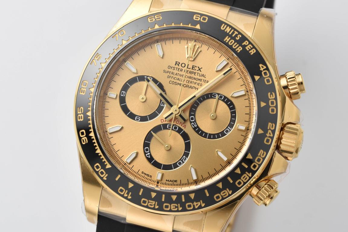Clean Factory Watch Rolex Daytona 126518 Yellow Gold Case Golden Dial and Black Counter Rings Oysterflex Strap 4131 Movement 02 Clean Factory Watch Rolex Daytona 126518 Yellow Gold Case Golden Dial and Black Counter Rings Oysterflex Strap 4131 Movement 02