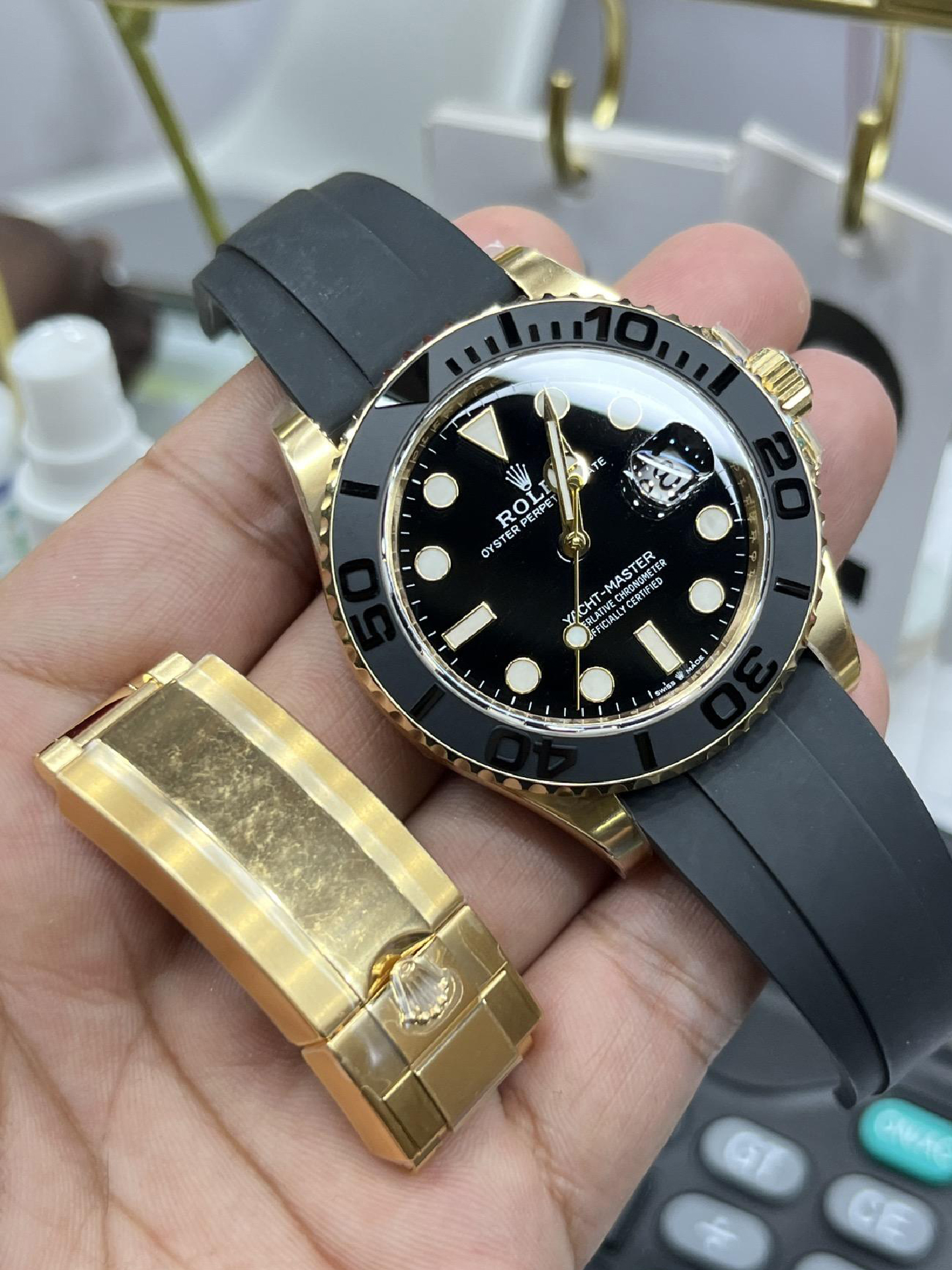 Clean Factory Yacht Master 42mm 226658 Yellow Gold Case 3D Black Ceramic Bezel Oysterflex Strap SuerClone 3235 Movement 08