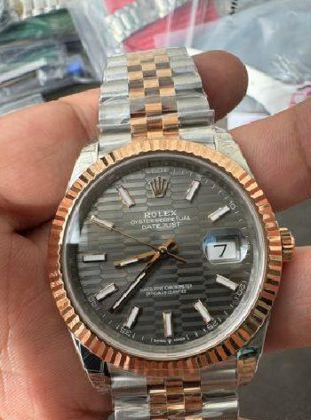 Clean Factory Watch Datejust 41 M126331 0020 Grey Fluted Motif Dial Rose Gold and Oyster Steel Bracelet SH3235 Movement 00