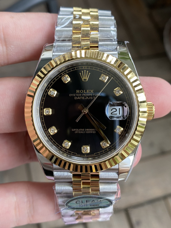 Clean Factory Watch Datejust 36 126233 Black Dial Diamond Hour Markers Yellow Gold Bezel Two Tone Jubilee Bracelet 3235 Caliber 00