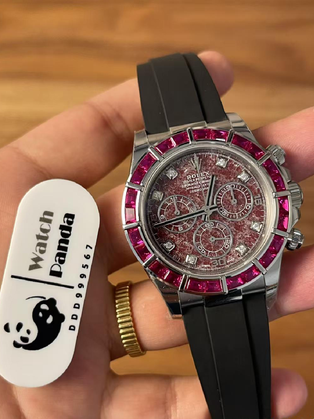 Premium Customized Daytona 116519 Red Garnet Dial and Bezel Diamonds Indexes Based on Clean Factory Daytona DD4130 Movement Oysterflex Strap 04 Premium Customized Daytona 116519 Red Garnet Dial and Bezel Diamonds Indexes Based on Clean Factory Daytona DD4130 Movement Oysterflex Strap 04