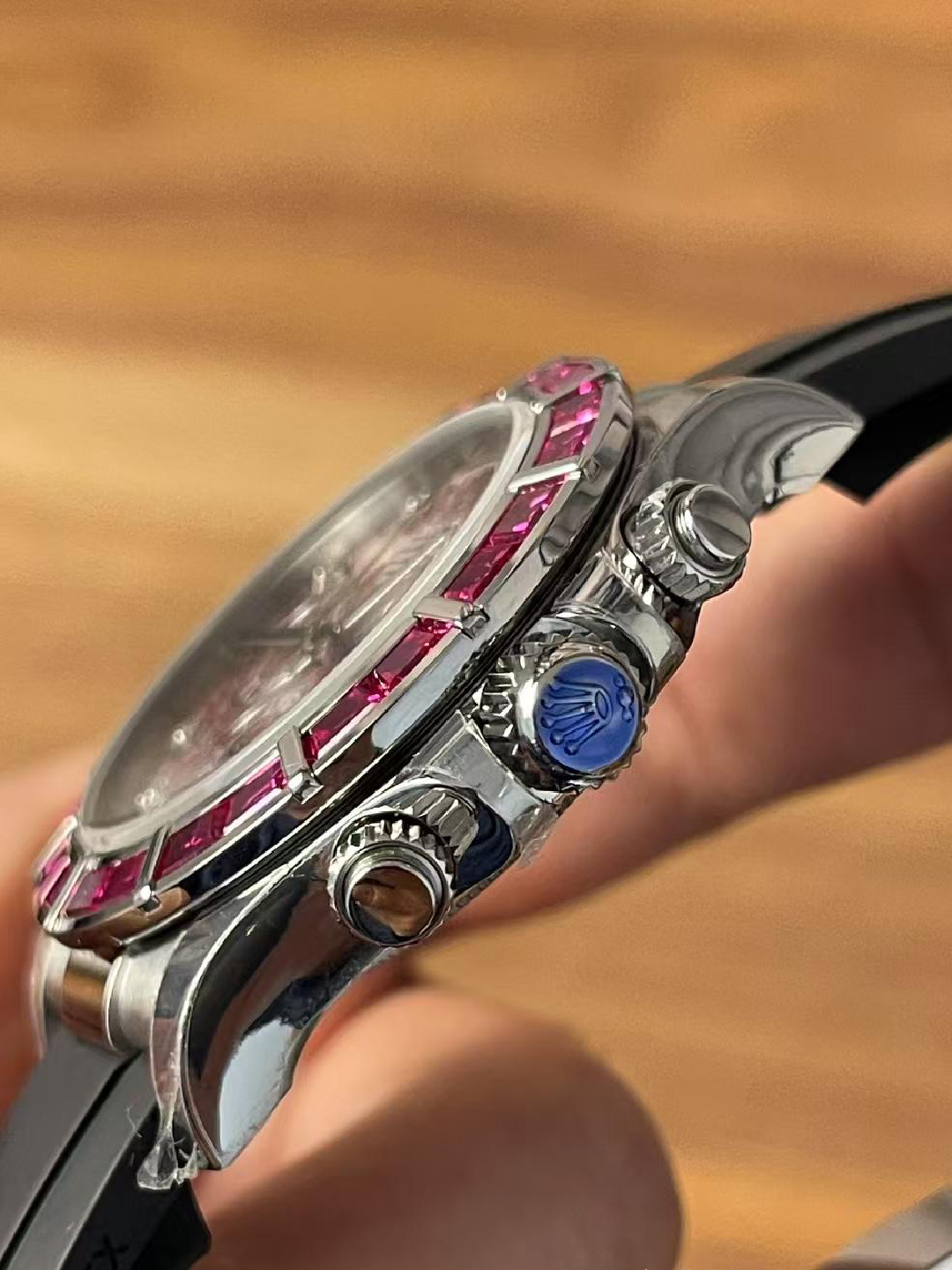 Premium Customized Daytona 116519 Red Garnet Dial and Bezel Diamonds Indexes Based on Clean Factory Daytona DD4130 Movement Oysterflex Strap 05 Premium Customized Daytona 116519 Red Garnet Dial and Bezel Diamonds Indexes Based on Clean Factory Daytona DD4130 Movement Oysterflex Strap 05