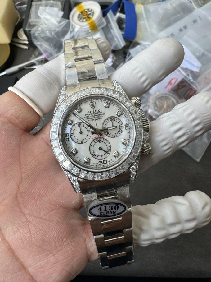 Premium Customized Daytona 116589 MOP Dial Diamonds Hour Markers Diamonds Case and Bezel Based on Clean Factory DD4130 Movement 01 Premium Customized Daytona 116589 MOP Dial Diamonds Hour Markers Diamonds Case and Bezel Based on Clean Factory DD4130 Movement 01