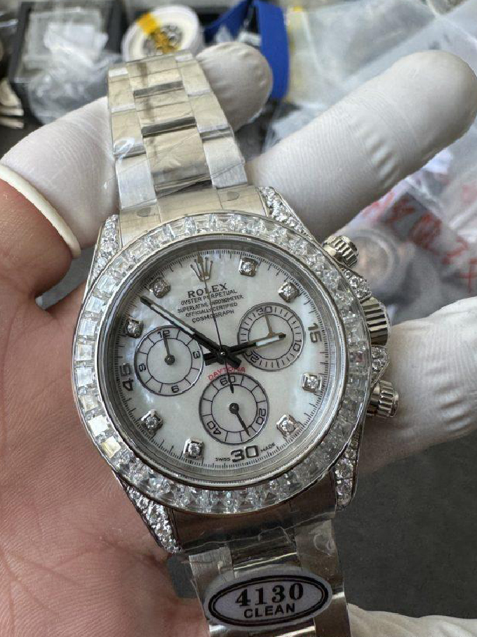 Premium Customized Daytona 116589 MOP Dial Diamonds Hour Markers Diamonds Case and Bezel Based on Clean Factory DD4130 Movement 02 Premium Customized Daytona 116589 MOP Dial Diamonds Hour Markers Diamonds Case and Bezel Based on Clean Factory DD4130 Movement 02