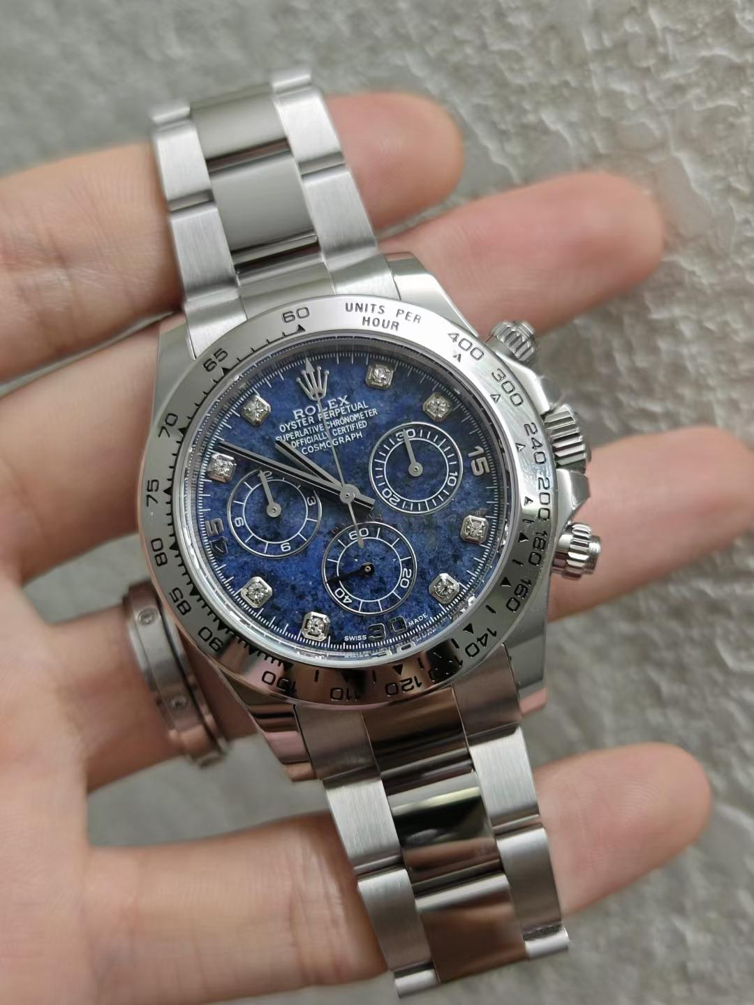 Clean Factory Daytona 116519 Blue Sodalite Dial wtih Diamonds Indexes Based Super Clone DanDong 4130 Movement Oyster Bracelet 01 Clean Factory Daytona 116519 Blue Sodalite Dial wtih Diamonds Indexes Based Super Clone DanDong 4130 Movement Oyster Bracelet 01