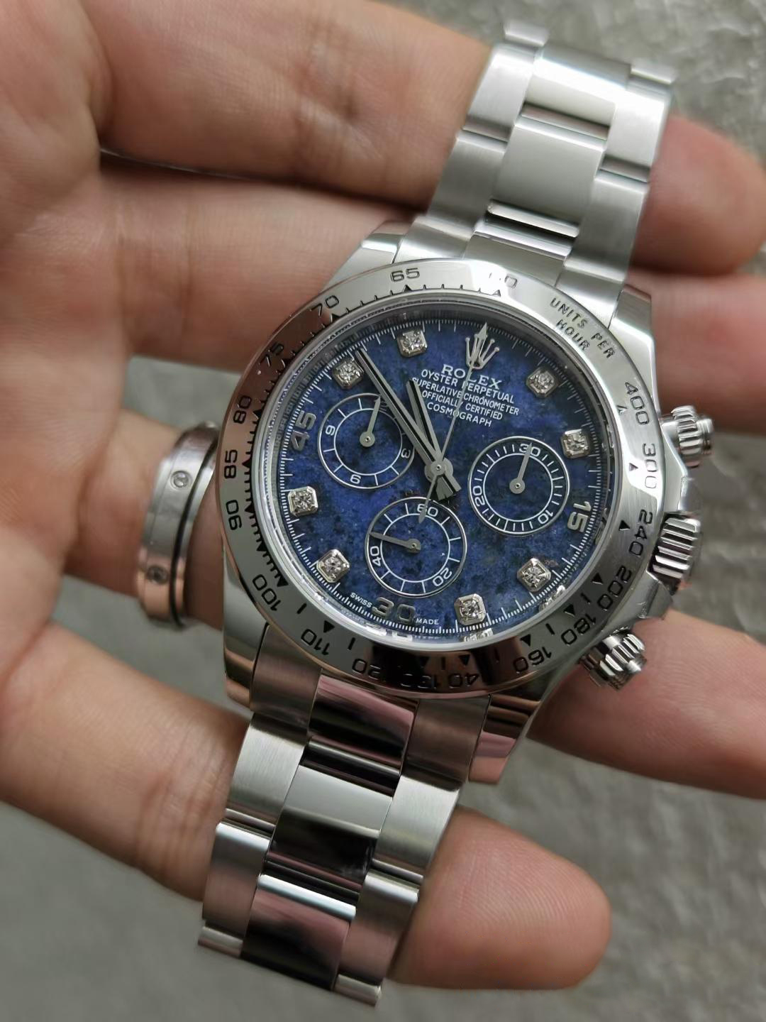 Clean Factory Daytona 116519 Blue Sodalite Dial wtih Diamonds Indexes Based Super Clone DanDong 4130 Movement Oyster Bracelet 02 Clean Factory Daytona 116519 Blue Sodalite Dial wtih Diamonds Indexes Based Super Clone DanDong 4130 Movement Oyster Bracelet 02