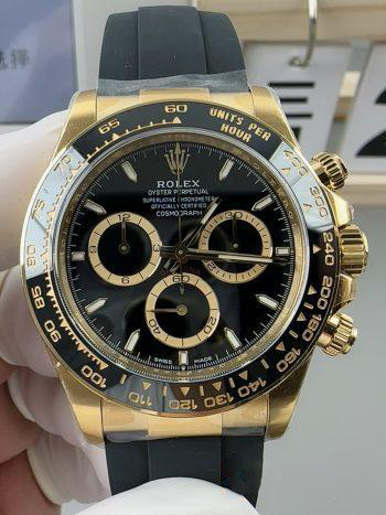 Clean Factory Watches Rolex Daytona 126518 Black Dial Luminos Hour Markers Yellow Gold Case Black Ceramic Bezel Oysterflex Strap 4131 Caliber 00