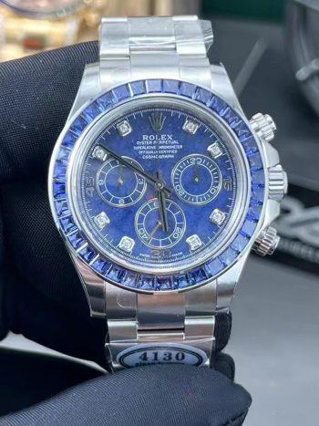 Premium Custom Daytona 116519 Blue Sodalite Dial Diamonds Bezel and Indexes Based on Clean Factory Daytona DD4130 Movement Oyster Bracelet 00