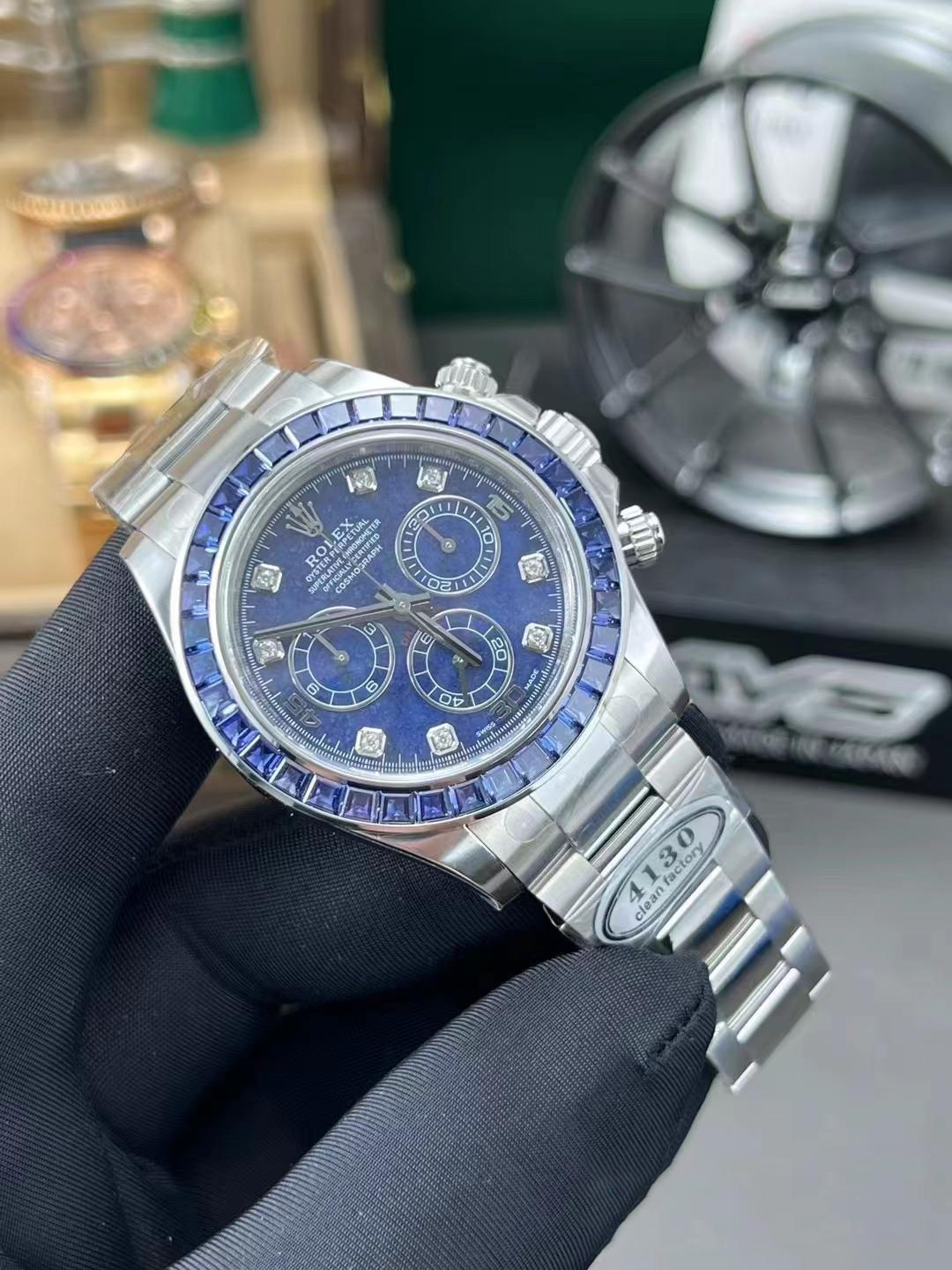 Premium Custom Daytona 116519 Blue Sodalite Dial Diamonds Bezel and Indexes Based on Clean Factory Daytona DD4130 Movement Oyster Bracelet 02 Premium Custom Daytona 116519 Blue Sodalite Dial Diamonds Bezel and Indexes Based on Clean Factory Daytona DD4130 Movement Oyster Bracelet 02