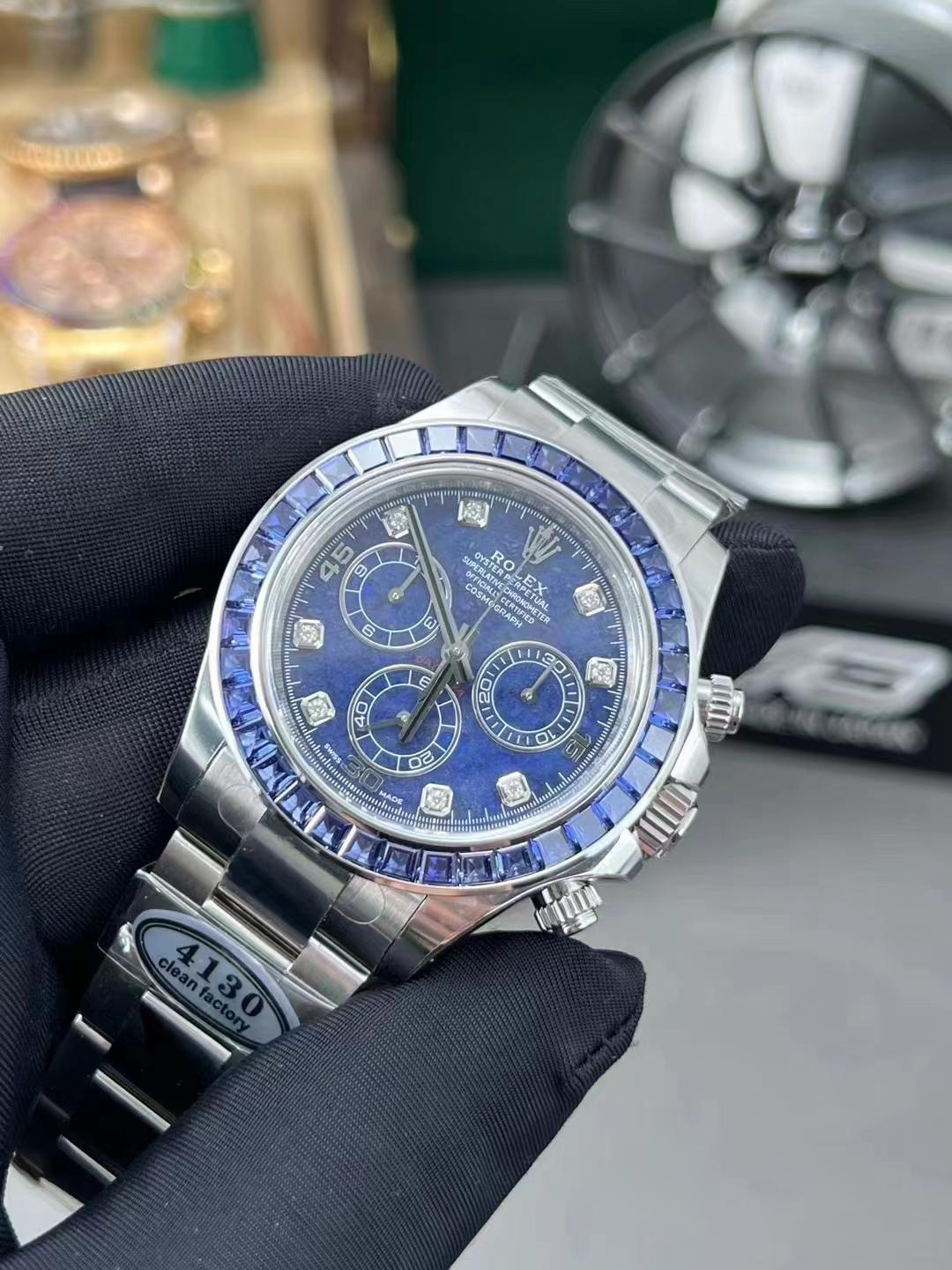 Premium Custom Daytona 116519 Blue Sodalite Dial Diamonds Bezel and Indexes Based on Clean Factory Daytona DD4130 Movement Oyster Bracelet 03 Premium Custom Daytona 116519 Blue Sodalite Dial Diamonds Bezel and Indexes Based on Clean Factory Daytona DD4130 Movement Oyster Bracelet 03