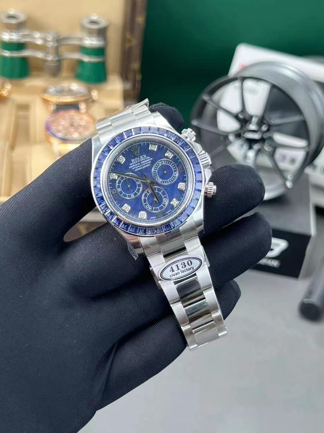 Premium Custom Daytona 116519 Blue Sodalite Dial Diamonds Bezel and Indexes Based on Clean Factory Daytona DD4130 Movement Oyster Bracelet 04 Premium Custom Daytona 116519 Blue Sodalite Dial Diamonds Bezel and Indexes Based on Clean Factory Daytona DD4130 Movement Oyster Bracelet 04